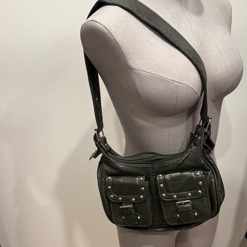 Stylish dark kaki leather Shoulder Bag